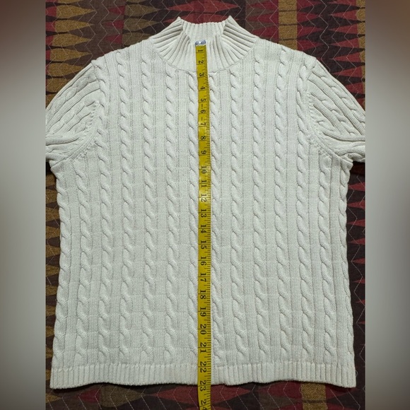 LL Bean Women's XL/P Cotton Cream Cable Knit Sweater Full Zip Cardigan - Picture 7 of 10